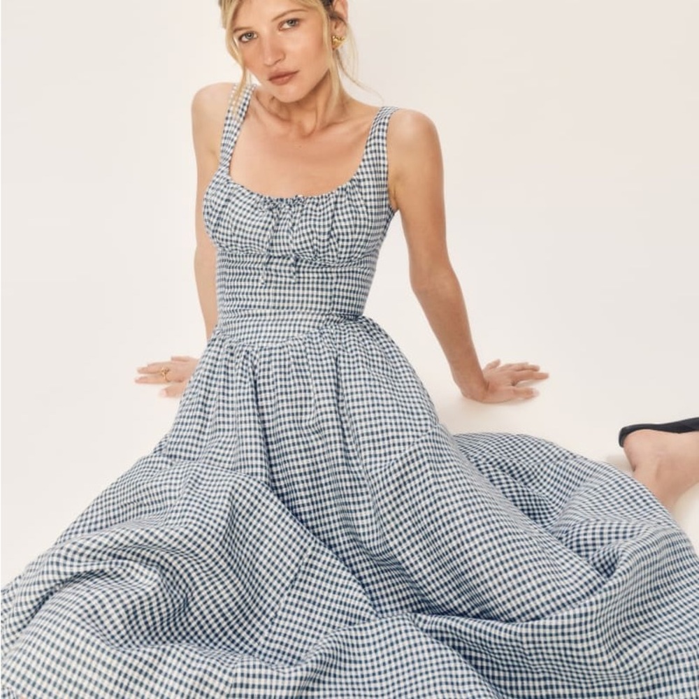 Reformation Linen Dress in Gingham
